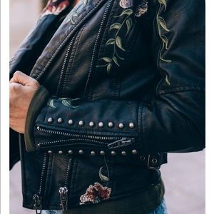 Floral embroidered & studded leather jacket
